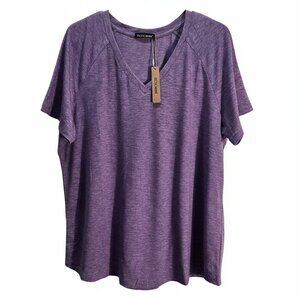 NWT | Purple Heather V-Neck Short Sleeve Top | Raglan | XL